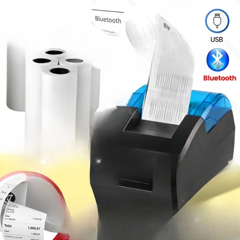 58mm Desktop Bluetooth USB Thermal Printer Receipt Bill Ticket POS Cashier Printer Compatible with Windows/Android/iOS Systems