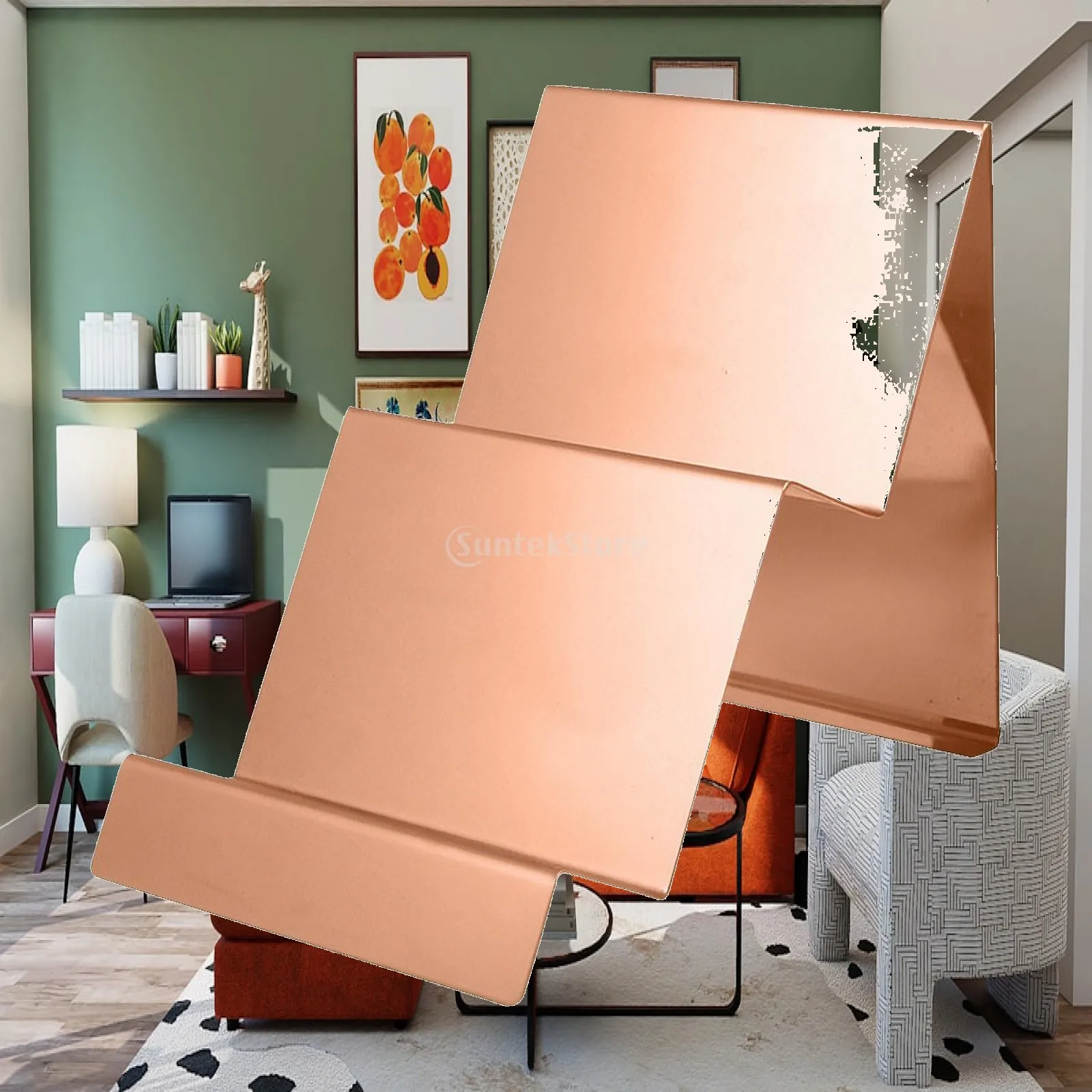 Stainless Steel Desktop Stand with Front Retaining Lip Angled Bent Two-Tier Tabletop Display Stand Space-Saving for Desks