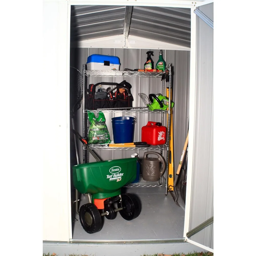 6 'x 5' Galvanized Steel Low Mountain Wall Shed in Cream Color, Storage Shed with Pointed Roof and Revolving Door