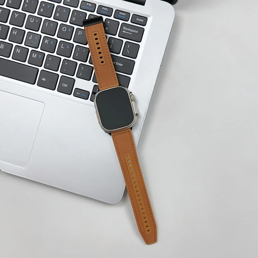 Correa para Apple watch de 44mm, 40mm, 45mm, 46mm, 41mm, 42mm, pulsera de cuero + silicona para iWatch series 10, 9, 8, 7, 6, se 5, ultra 49mm