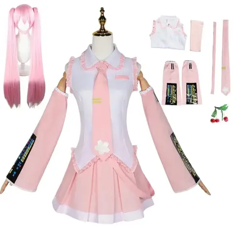 Disfraz de Miku rosa, traje de actuación, Miku Regular JK, peluca, Cosplay para niñas, primavera, Sakura, cereza, Miku para Halloween
