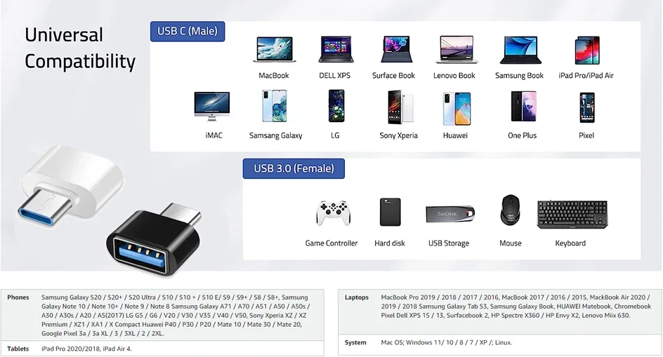 EXSKOF OTG USB 3.0 To Type C Adapter Type-c Female to USB Male Converter for Macbook Xiaomi Samsung OTG Connector