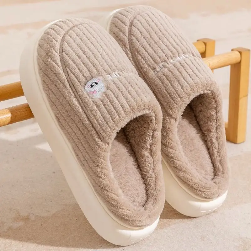 Warm Slippers Autumn and Winter Women's Cotton Thick Sole Anti Slip Plush Indoor Home Shoes Men's Student Slippers Couple Shoes