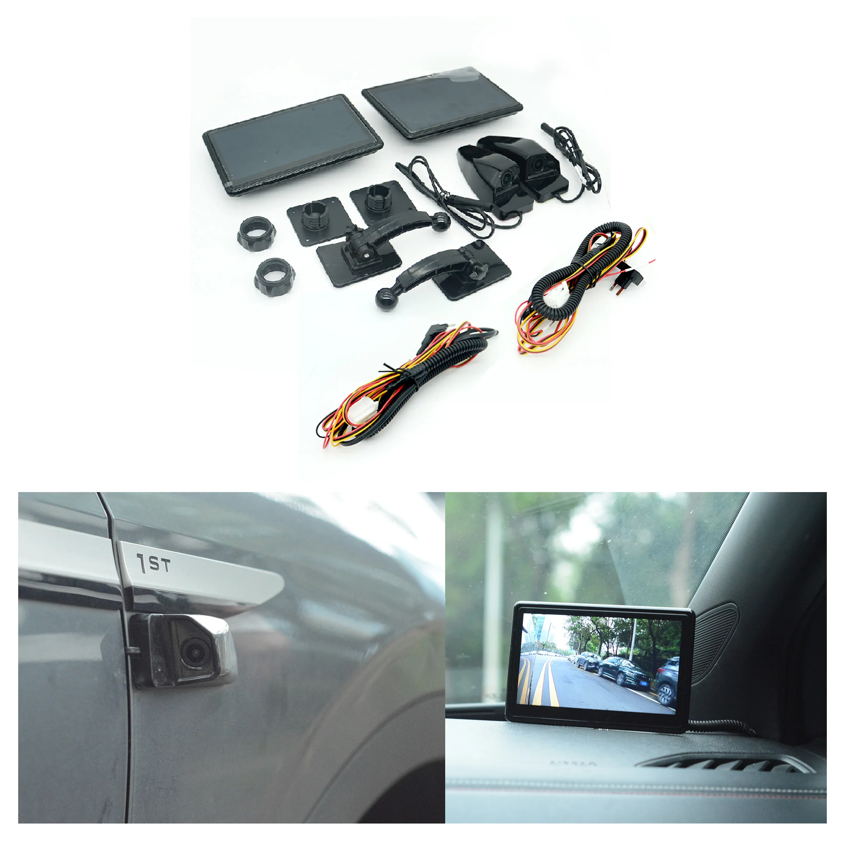 Digital Side View Mirror Ca era System Safe Driving Assistance AHD Waterproof Side Mirror Cam era Kit Dual Monit ors
