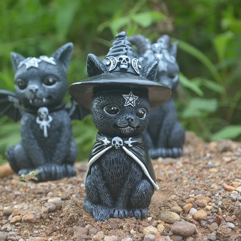 

‌Halloween Magic Cat Resin Sculpture - Witchy Black Cat Figurine for Desk, Home Decor & Spooky Gift, Halloween Party Decorations