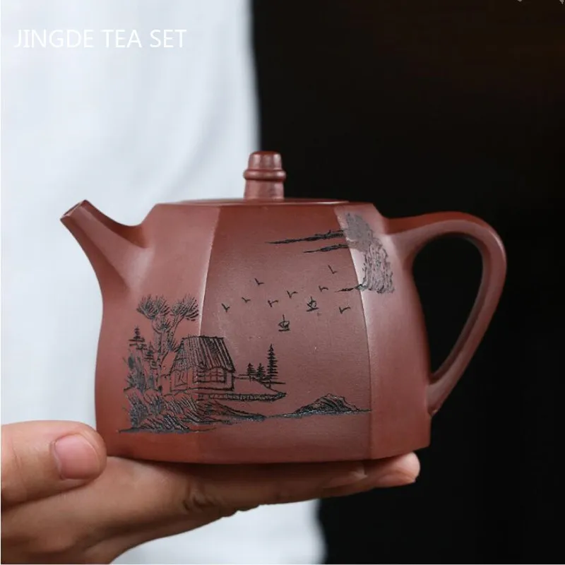 

Chinese Authentic Yixing Tea Pot Handmade Hexagonal Shape Purple Clay Teapot Kettle Teaware Tie Guanyin Tea Ceremony Gifts 270ml