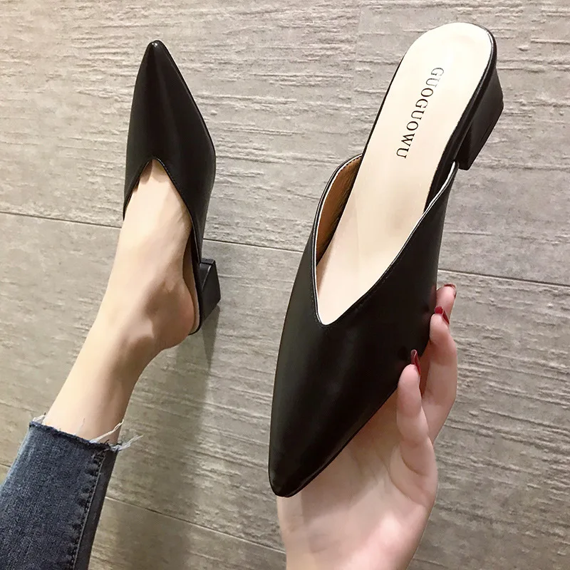 Women\'s High Heels Comfortable Soft Leather Shoes Office Low Heel Pointed Toe Mules Shoes Mary Jane Shoes Wedges Shoes for Women