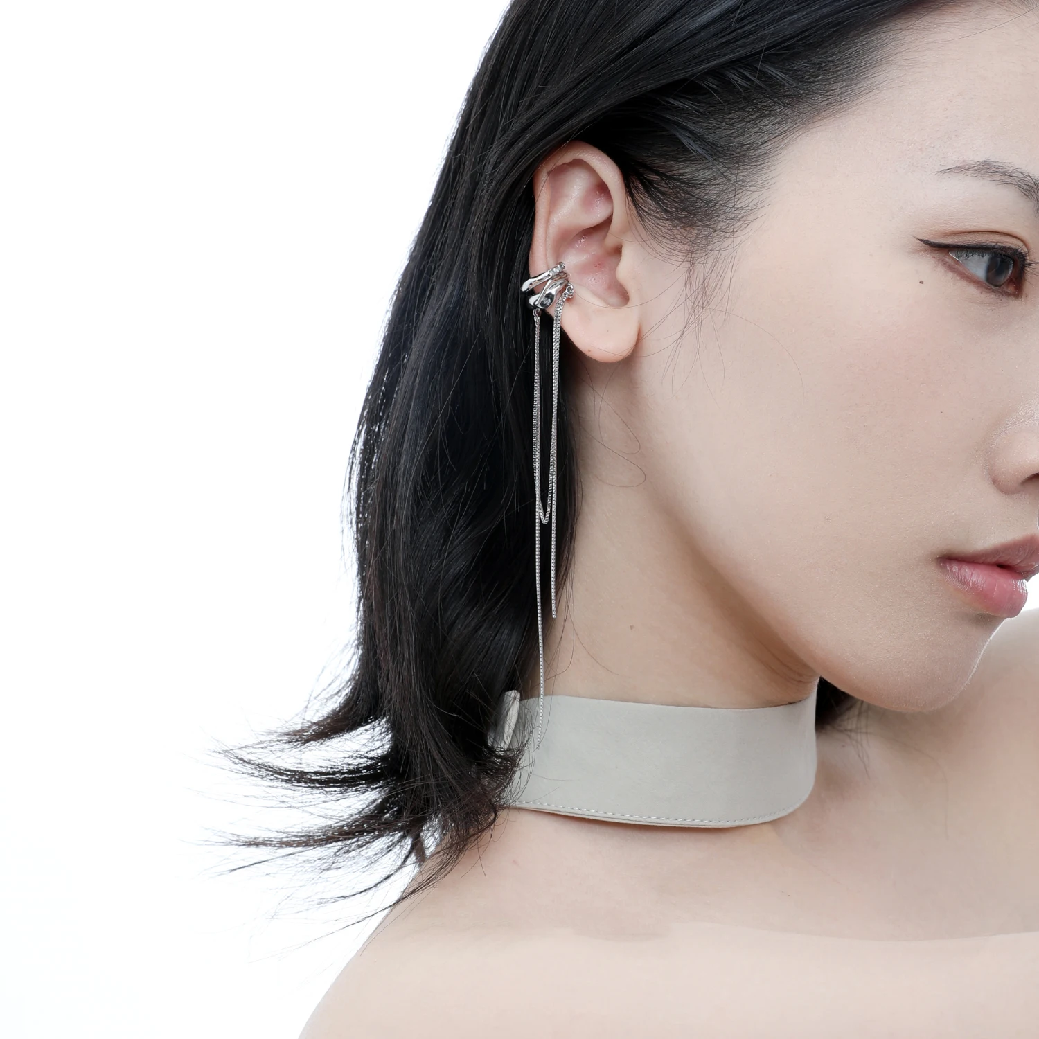 F.I.N.S 1PC Original Tassel Box Chain 100% S925 Sterling Silver Ear Clip Double-Layer Zircon Earrings No Ear Hole Catilage Jewel