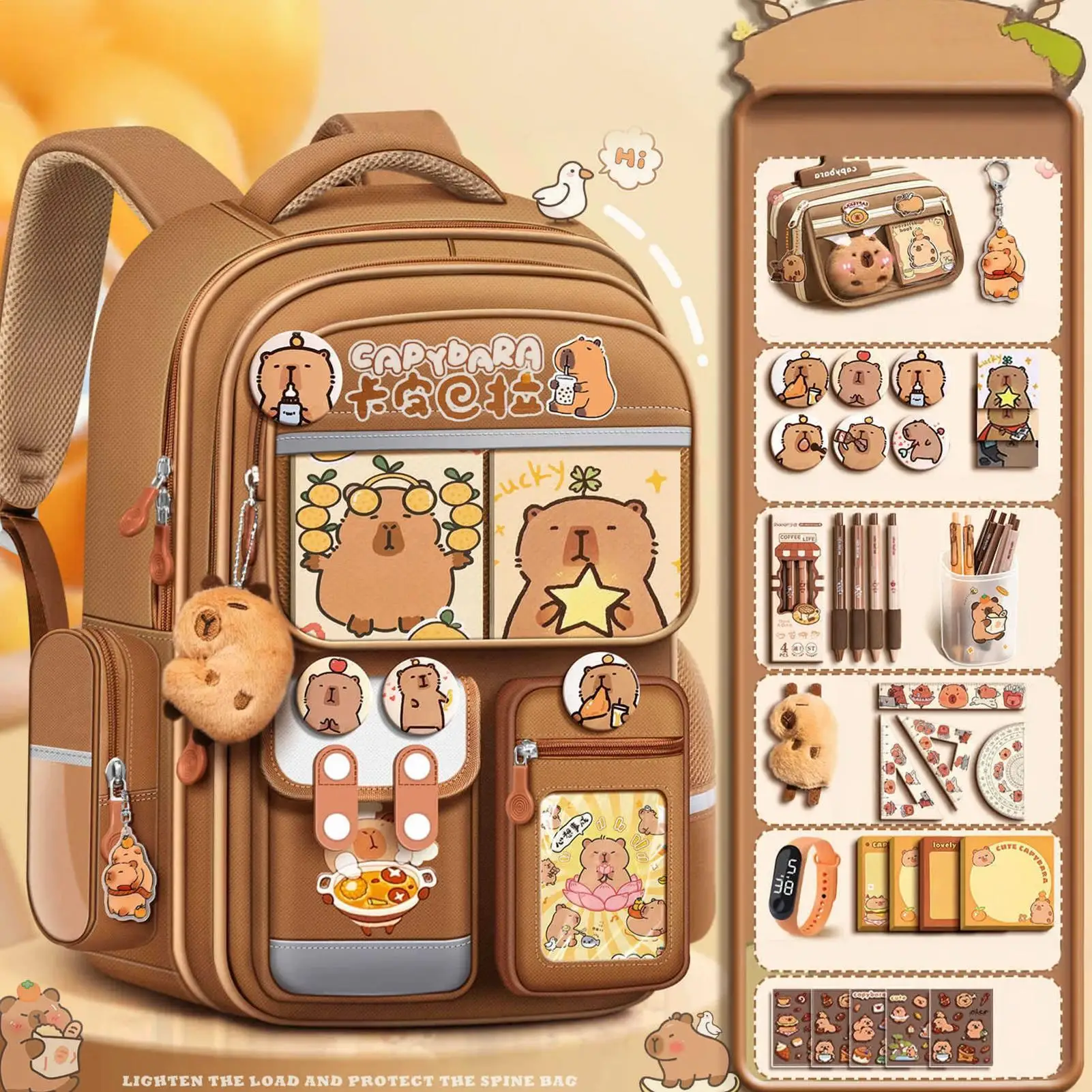 

Рюкзак с капибарой, школьный рюкзак с героями мультфильмов, дорожная повседневная сумка, студенческая сумка для книг, канцелярские принадлежности, школьная сумка большой вместительности