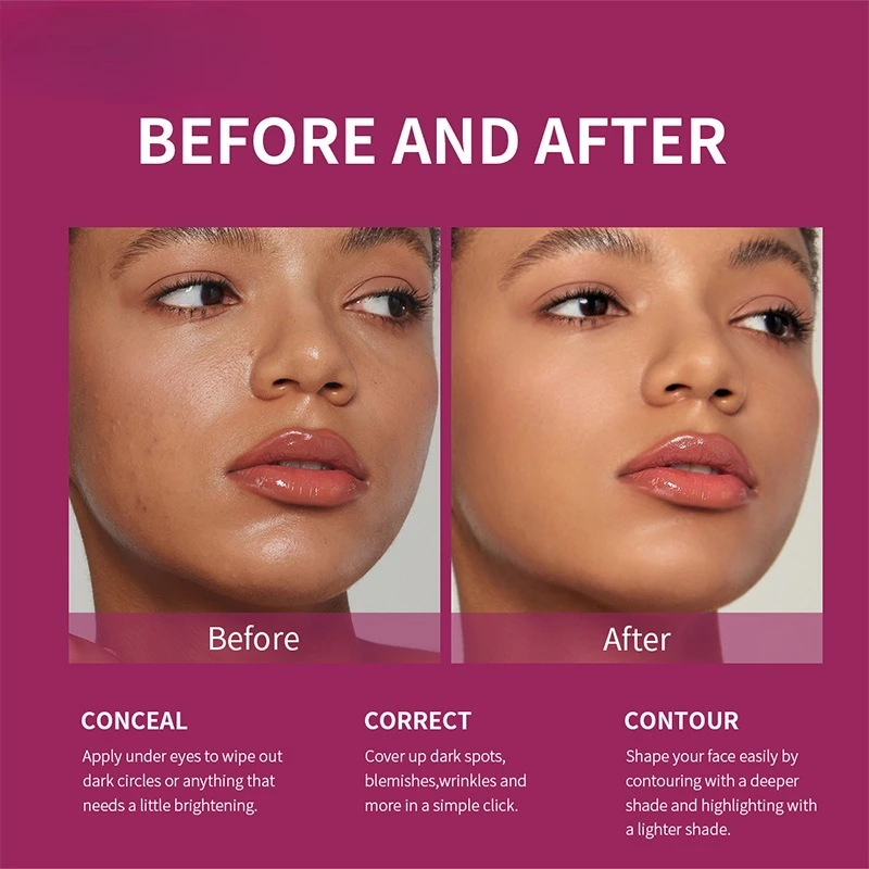 Fondotinta portatile con punta in spugna Correttore liquido a lunga tenuta Formula impermeabile per pelle grassa Ritardare il clima umido in viaggio