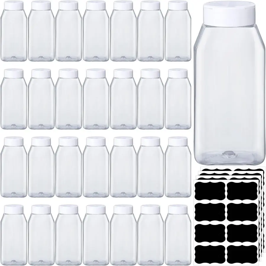 

Набор из 28 пластиковых банок для специй объемом 16 унций с крышками, квадратные пластиковые контейнеры с дозаторами-шейкерами и наклейками, большие емкости для приправ