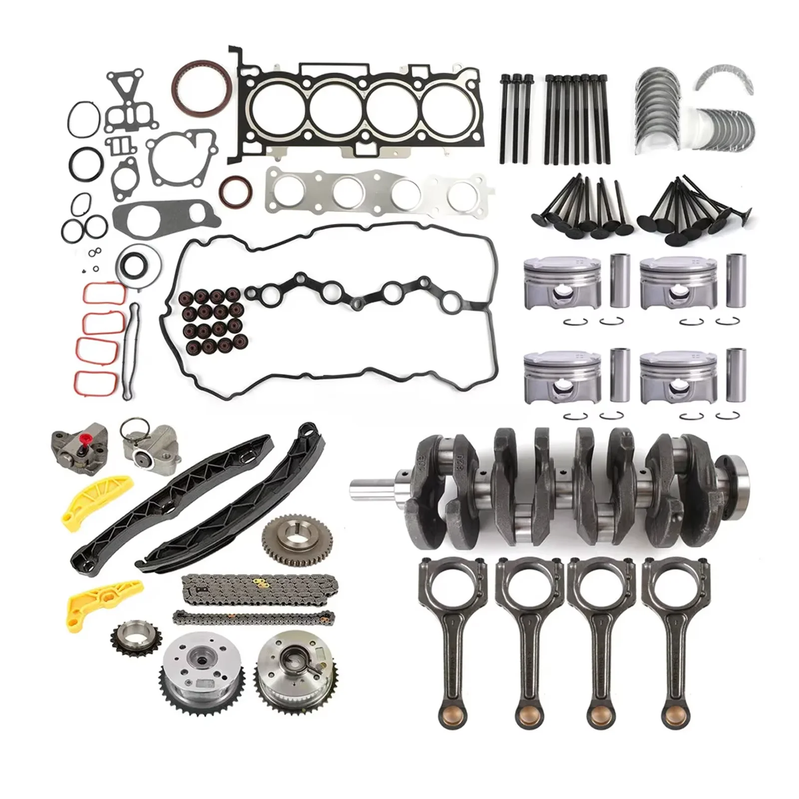 Kit de reconstrucción de revisión de motor Linkteco, Kit de cadena de distribución de pistón, rodamiento de motor de biela de cigüeñal para Kia G4KH 2.0L 11-16
