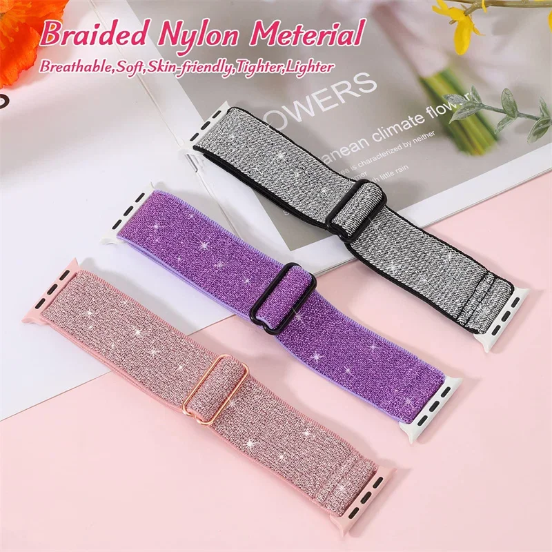 Scrunchie Strap for Apple watch band 45mm 44mm 40mm 41mm 38mm 49mm Elastic Nylon bracelet iWatch series 9 8 7 6 5 4 3 se Ultra 2 image 5