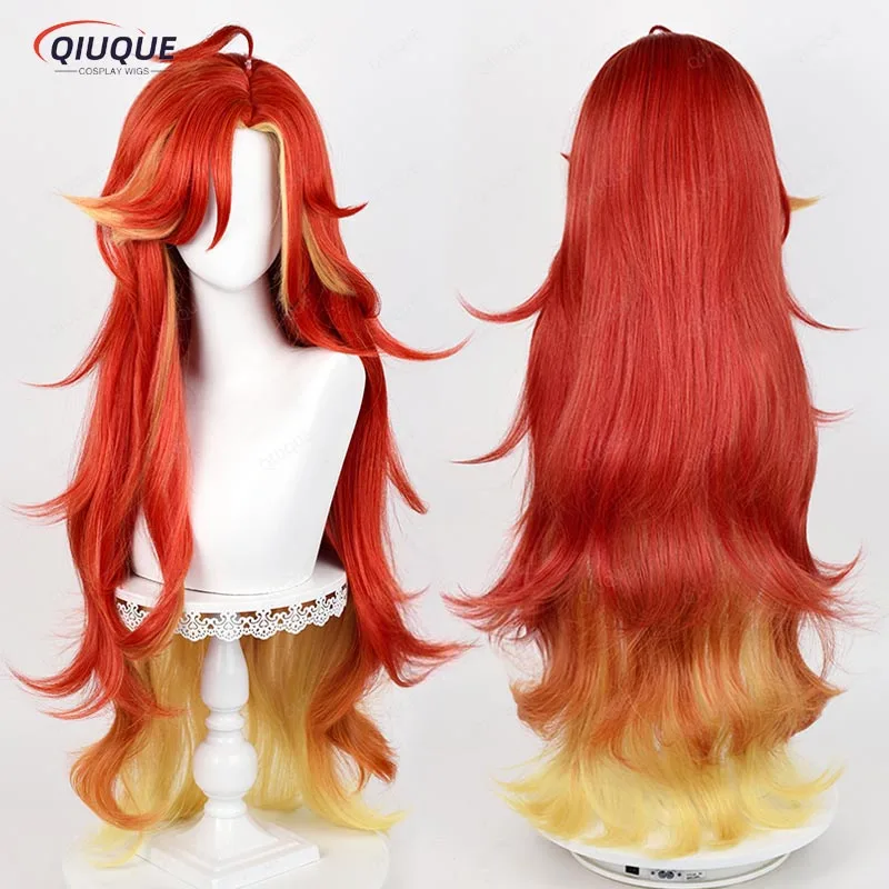 

Mavuika Cosplay Wig Game Long Curly Wave Red Yellow Mixed Wig Heat Resistant Synthetic Hair Halloween Anime Wigs + Wig Cap