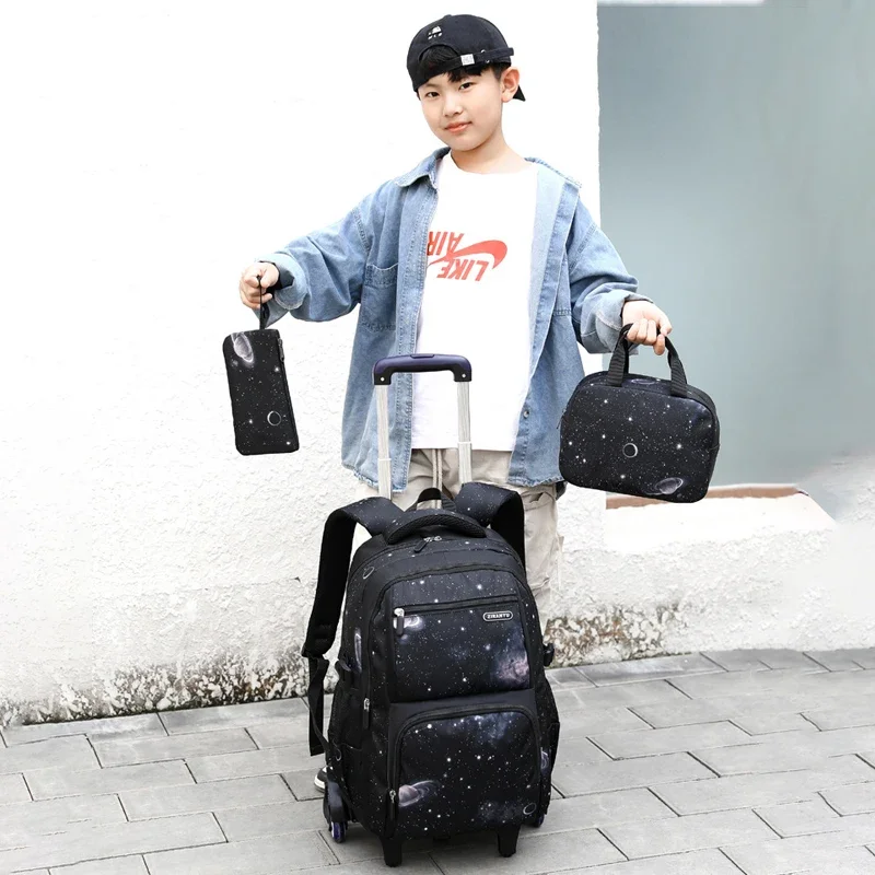 School Bag Kids Rolling Backpack for Boy Wheeled Backpack School Bag With Wheels Trolley Bookbag Carry on Luggage with Lunch Bag