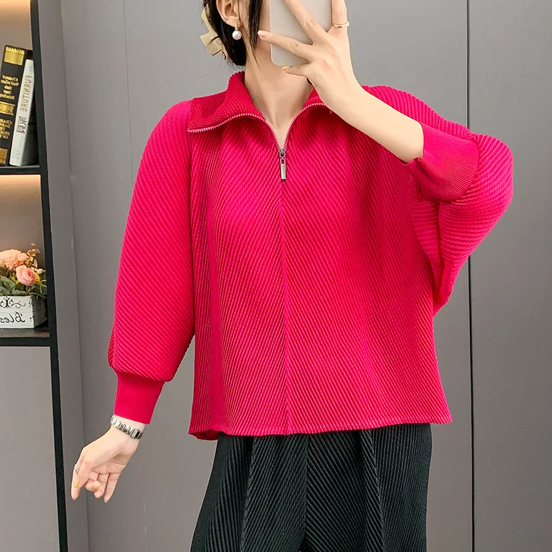 

Miyake Pleats Pullover Loose Fit Zip Blouse Fashion Women [YS325268]