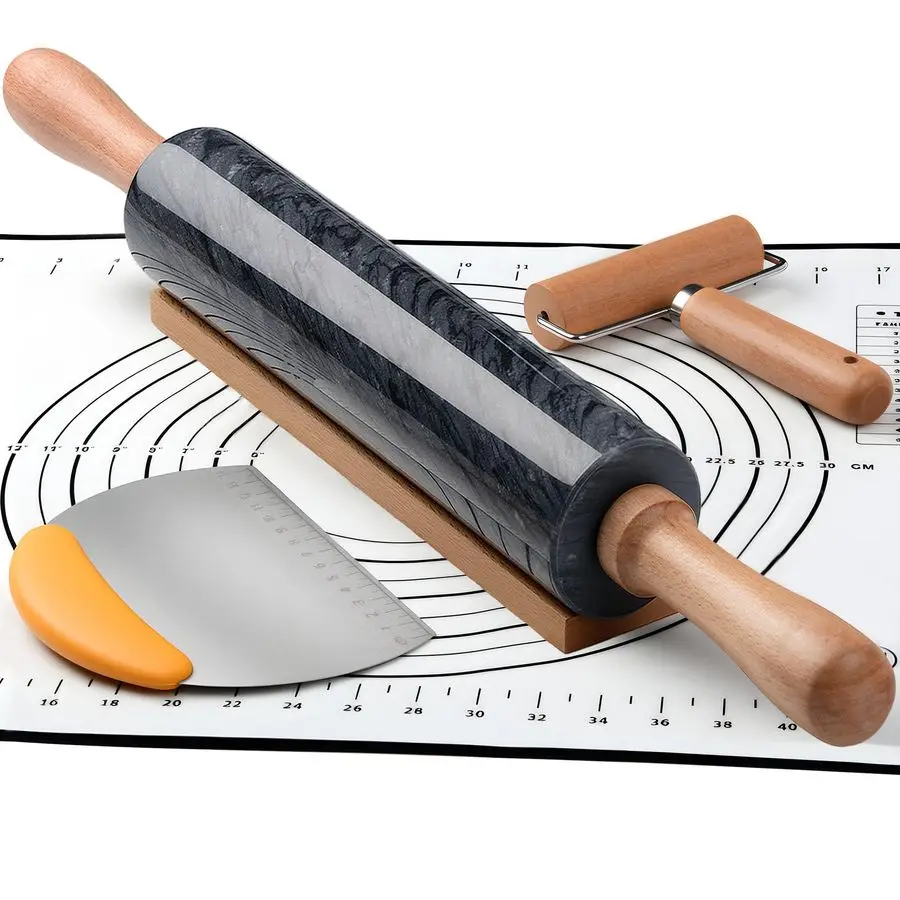 

Мраморная скалка дюйма, большой антипригарный валик для теста, для приготовления пиццы, печенья, корочки для пирогов и макарон. С силиконовым ковриком для выпечки, S