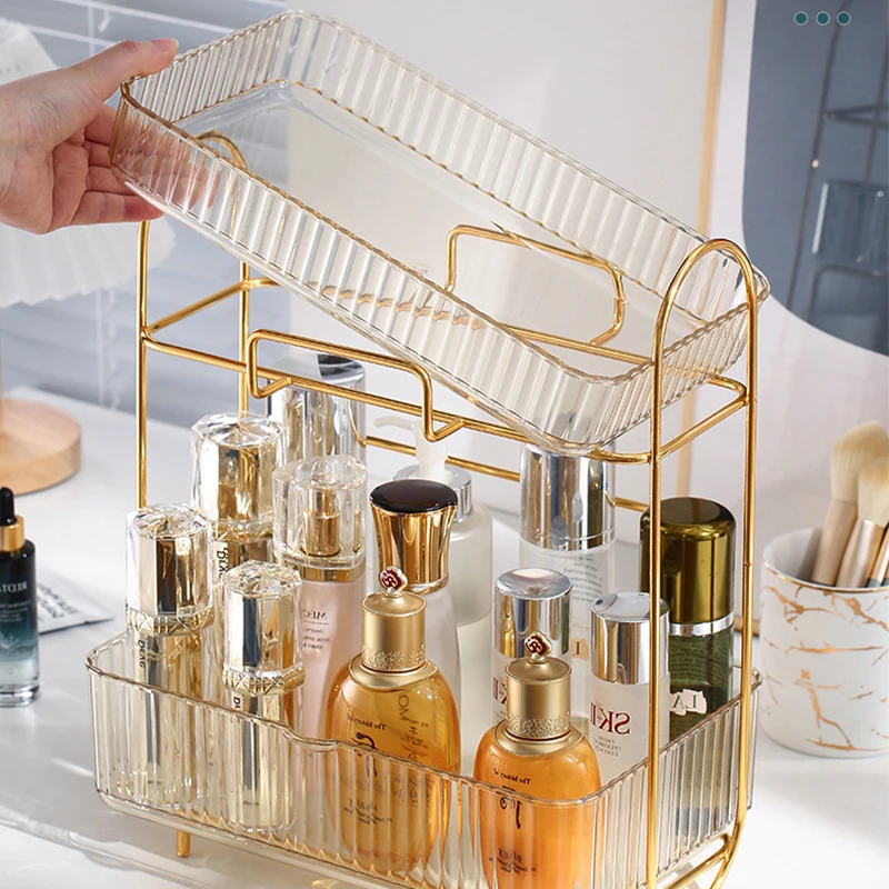 Light Luxury Bathroom Organizer Shelf Double Layer Cosmetic Storage Rack Organizer Skincare Lipstick Makeup Perfume Holder