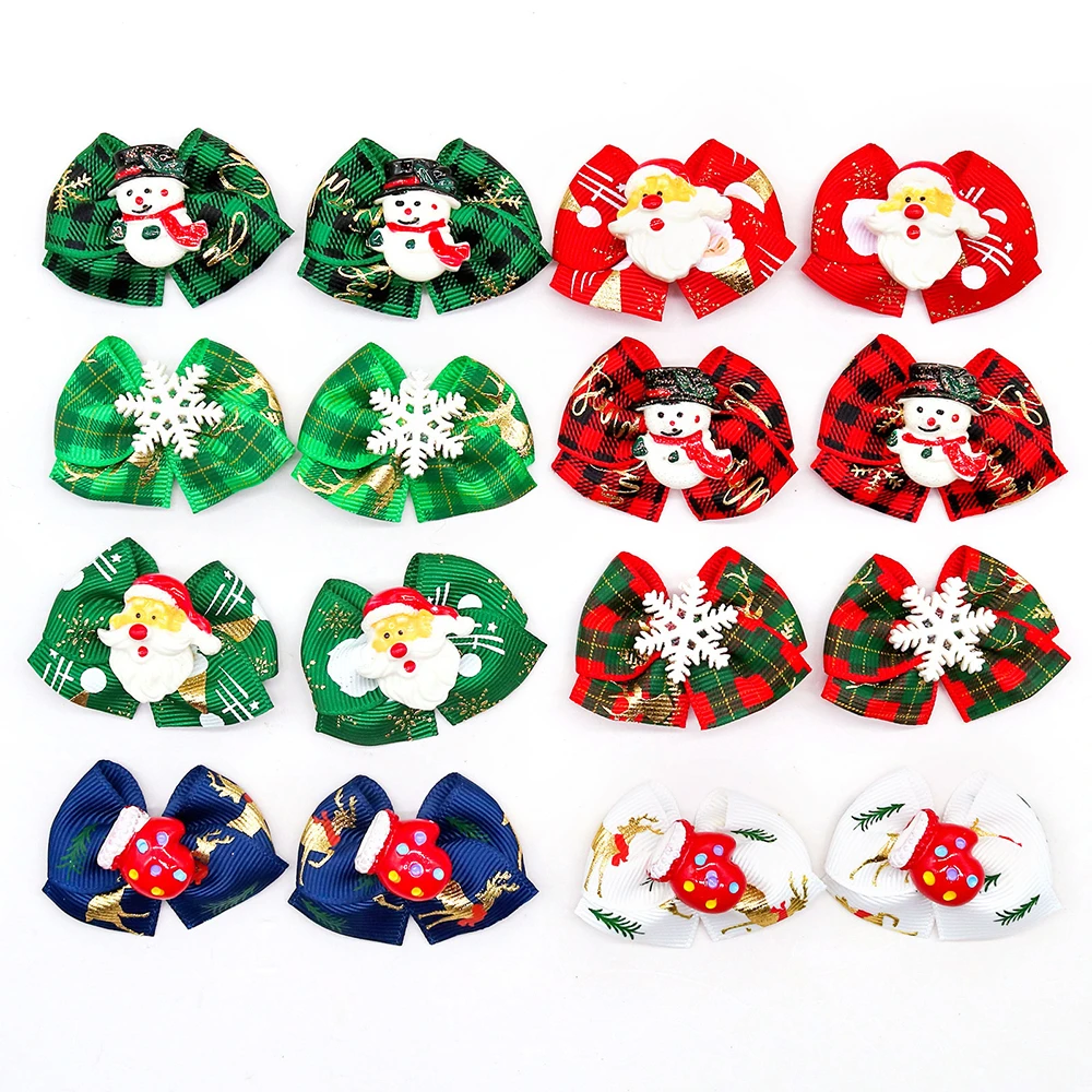 50PCS Christmas Decorate Dog Hair Bows Bows Santa Clause Pet Hair Accessories Bows Rubber Bands for Small Dog Christmas Supplies