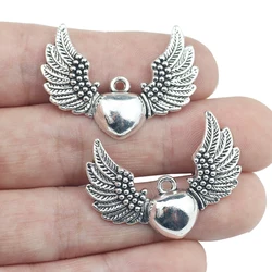 6 Pieces 27*35mm Antique Silver Color Wings to Fly Angel Charms Keychain For DIY Jewelry Making