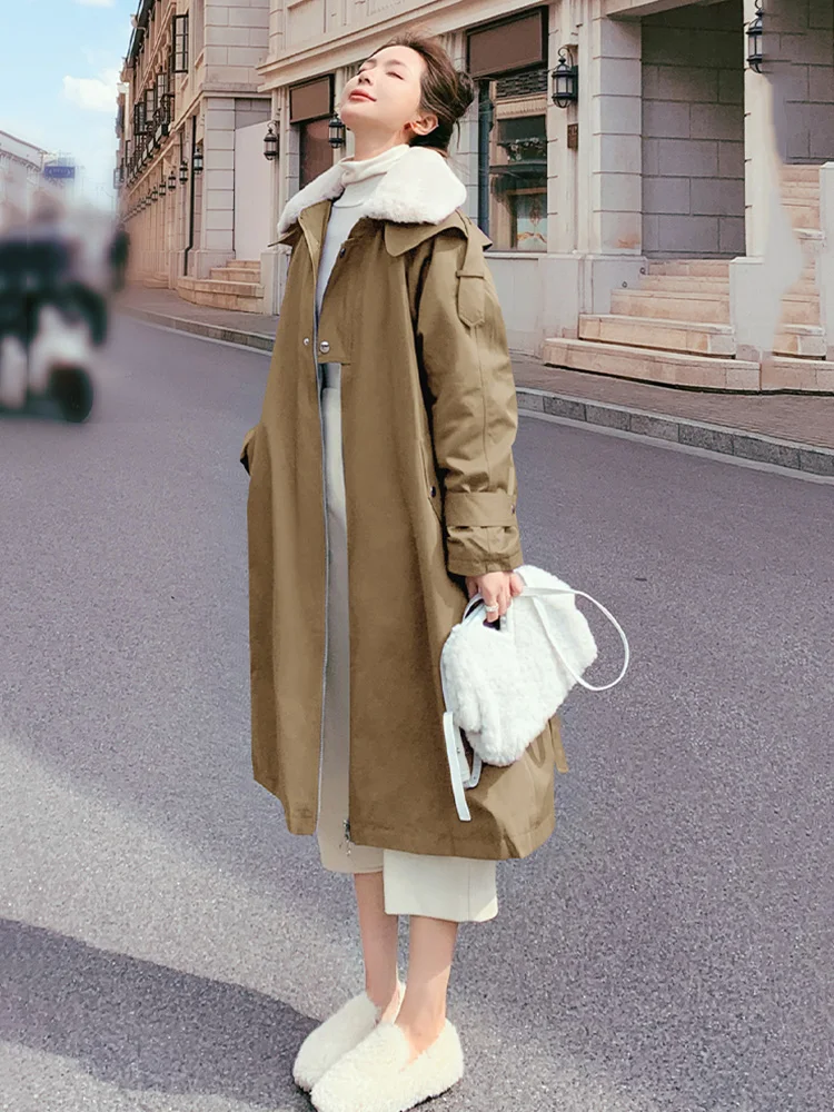 New Women Autumn Winter Long Cotton Padded Coat Fashion Turn-down Collar Velvet Lining Loose Parkas Coat Casual Thick Warm Coat