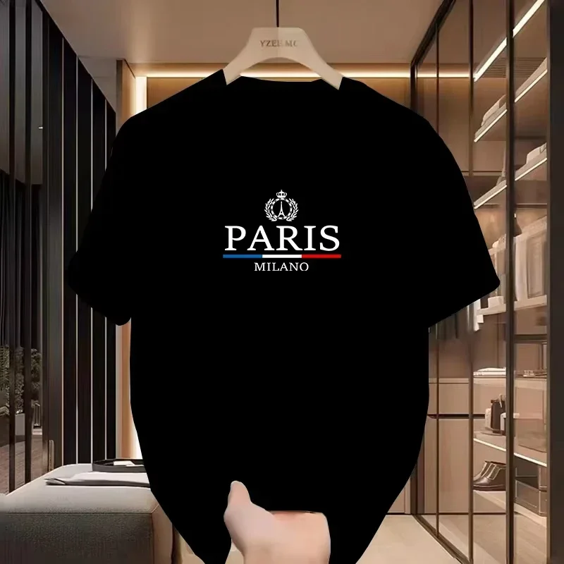 

Fashionable European Parisian Print Men's T-shirt with Logo Pattern Casual Pure Cotton Round-neck T-shirt for Men
