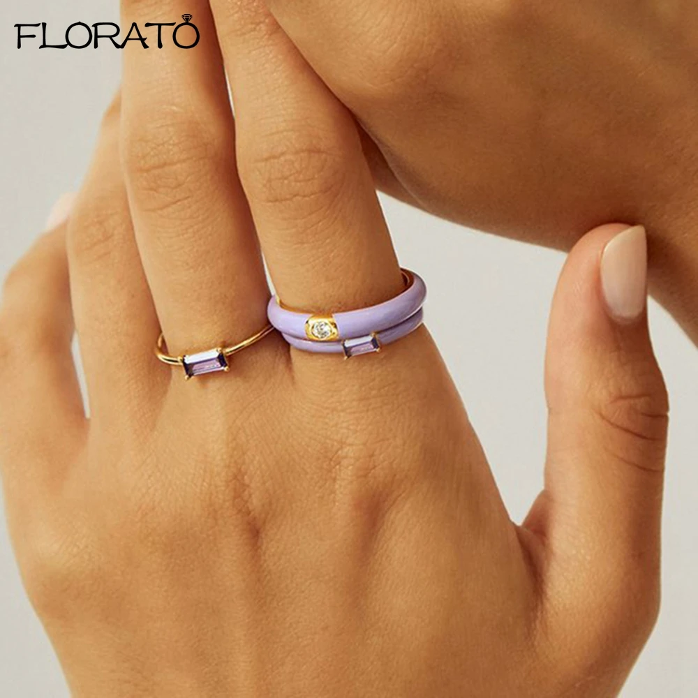 Women's Colorful Enamel Ring, 24K Gold Plated Candy Colors Gift