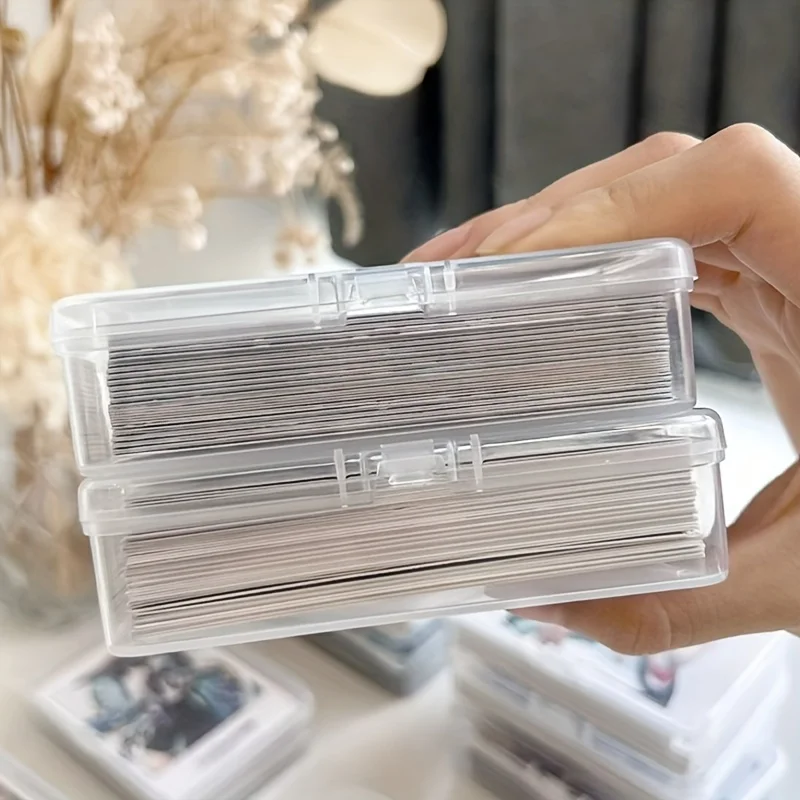 5/8Pcs Clear Card Storage Box With Dustproof Lid Desktop Organizer For Photo Cards Coins Small Accessories