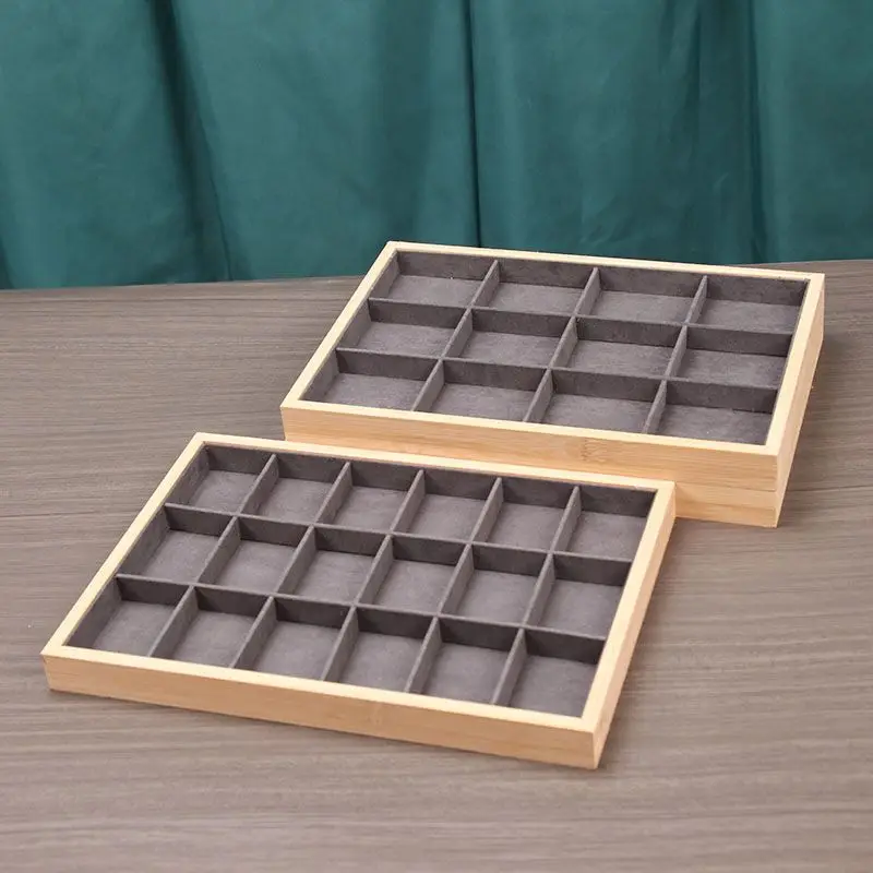 1 PC แฟชั่นสีเทา Series ไม้เครื่องประดับถาดต่างหูแหวนสร้อยคอสร้อยข้อมือถาดลิ้นชักตู้โชว์ Props