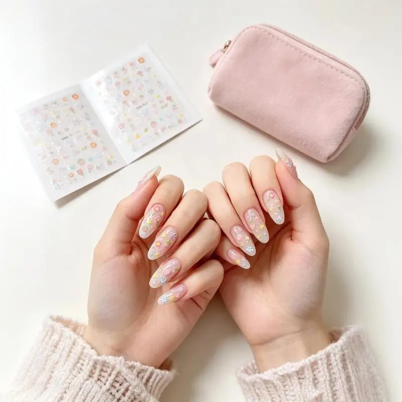 2Sheets Sweet Nail Art Stickers Flower Heart Cherry Strawberry Kawaii Decals Bow Butterfly