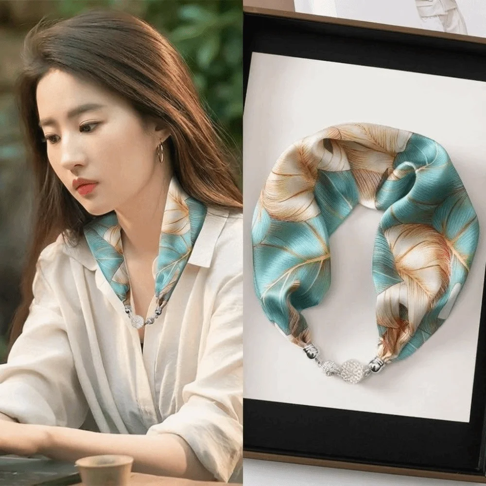 

Fashion Pearl Diamond Silk Scarf Clavicle Korean Retro Magnetic Buckle Scarf Small Strip Women's Scarf Chain Women's Wear