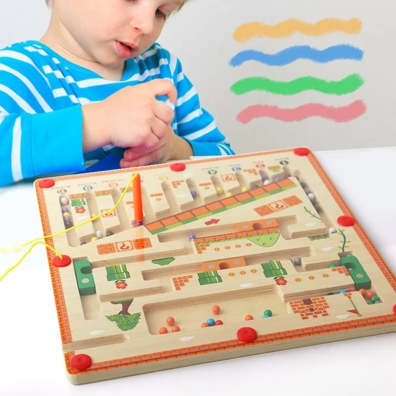 Kindergarten Lernspielzeug Labyrinth Gehperlen Holz Farbklassifizierung Orgelspielzeug