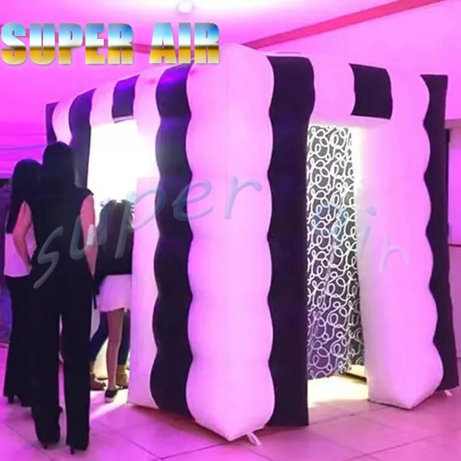 So beautiful white and black inflatable house air photo booth with lighting for sale