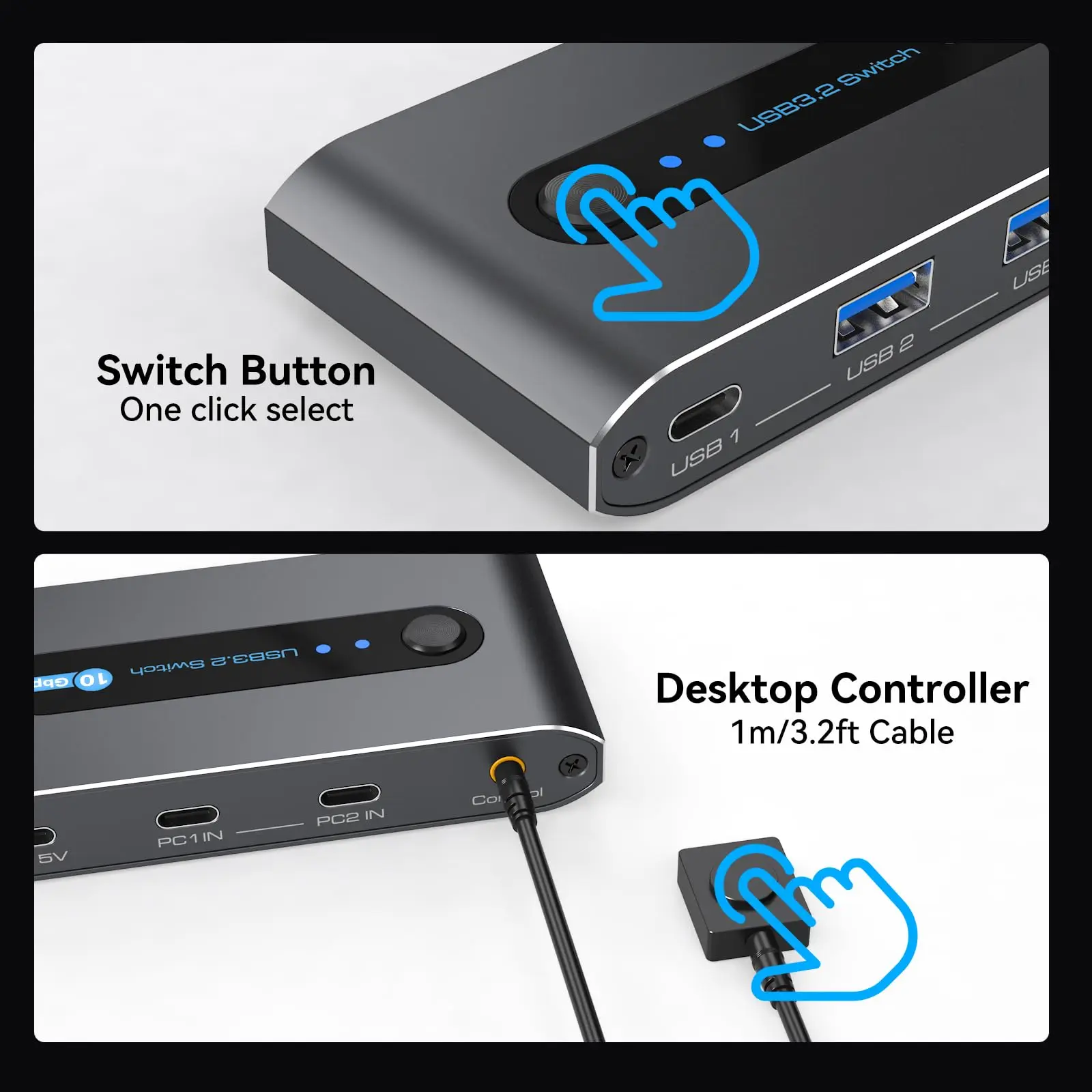 USB C Switch 2 Computers Share USB C & A Devices 10Gbps 4 Port USB 3.2 Switcher 2 PC for PC Laptop Share Keyboard Mouse