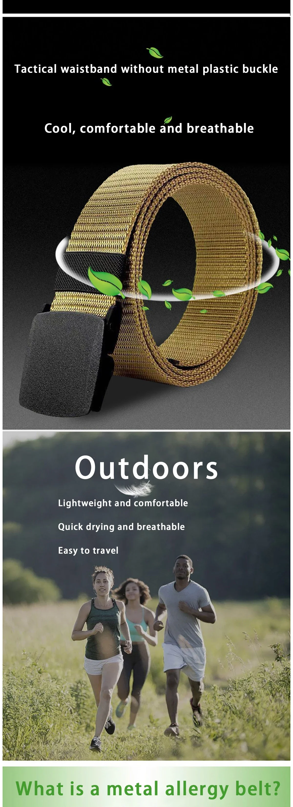 Nylongürtel mit automatischer Schnalle, Outdoor-Sport, multifunktionale taktische Canvas-Gürtel, leichter, bequemer, nichtmetallischer Gürtel für Männer und Frauen – Detail 2