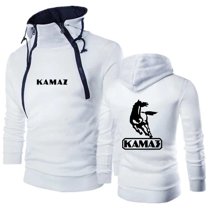 

2022 Autumn New KAMAZ Brand Print Customizable Cotton Top Slim Style Men Double Zipper Popular Solid Color Hoodie Fleece Top