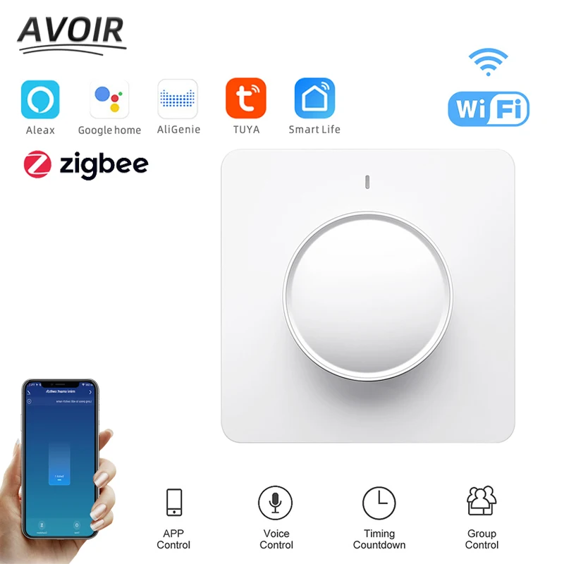 

Avoir Zigbee Wifi Wall Smart Dimmer Switch Bluetooth Wireless Control Knob Switch Smart Life/tuya APP Work For Alexa Google Home