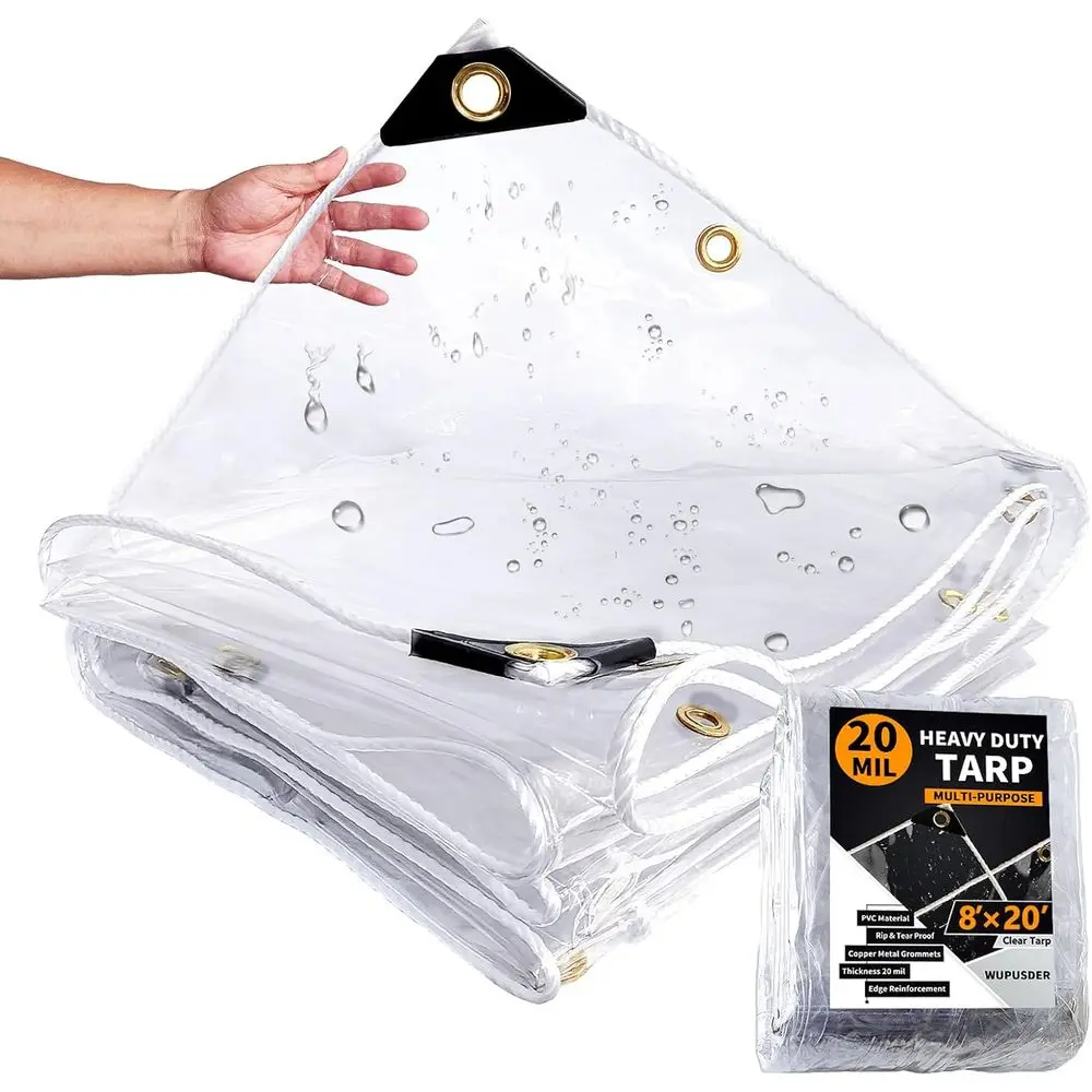 

Прозрачный брезент с люверсами, 20 мил, виниловый брезент, сверхпрочный водонепроницаемый, усиленные края, наружные брезенты для теплиц, непромокаемый,