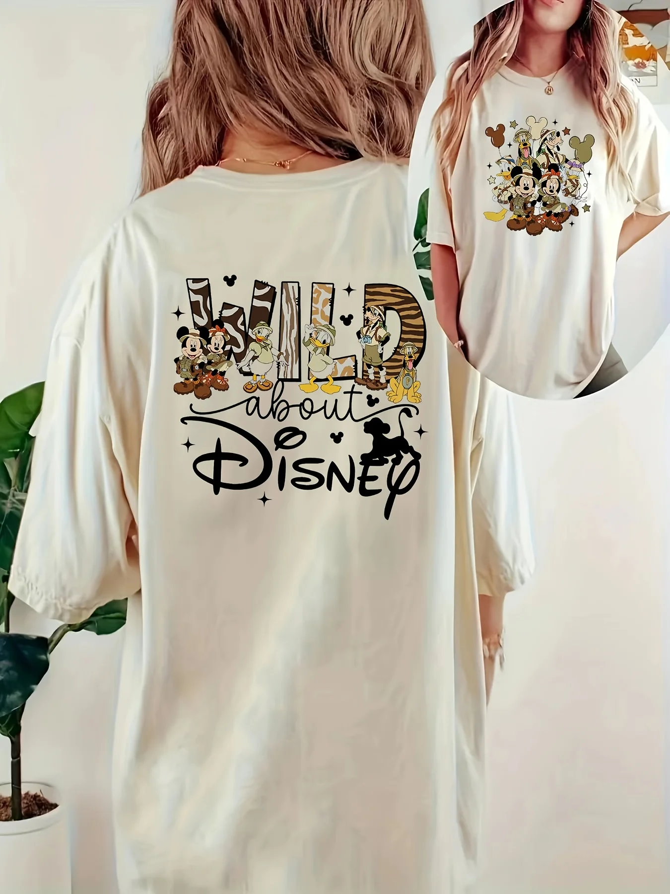 

Женская повседневная футболка с коротким рукавом Disney — свободные футболки с рисунком дикого диснея с цветочным принтом и животным принтом с круглым вырезом
