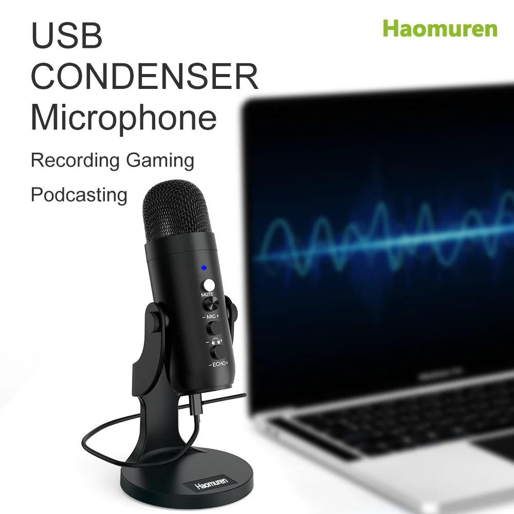 

Haomuren Professional USB Condenser Microphone Youtube Recording Mic for PC Computer Phone Gaming Streaming Podcasting K66