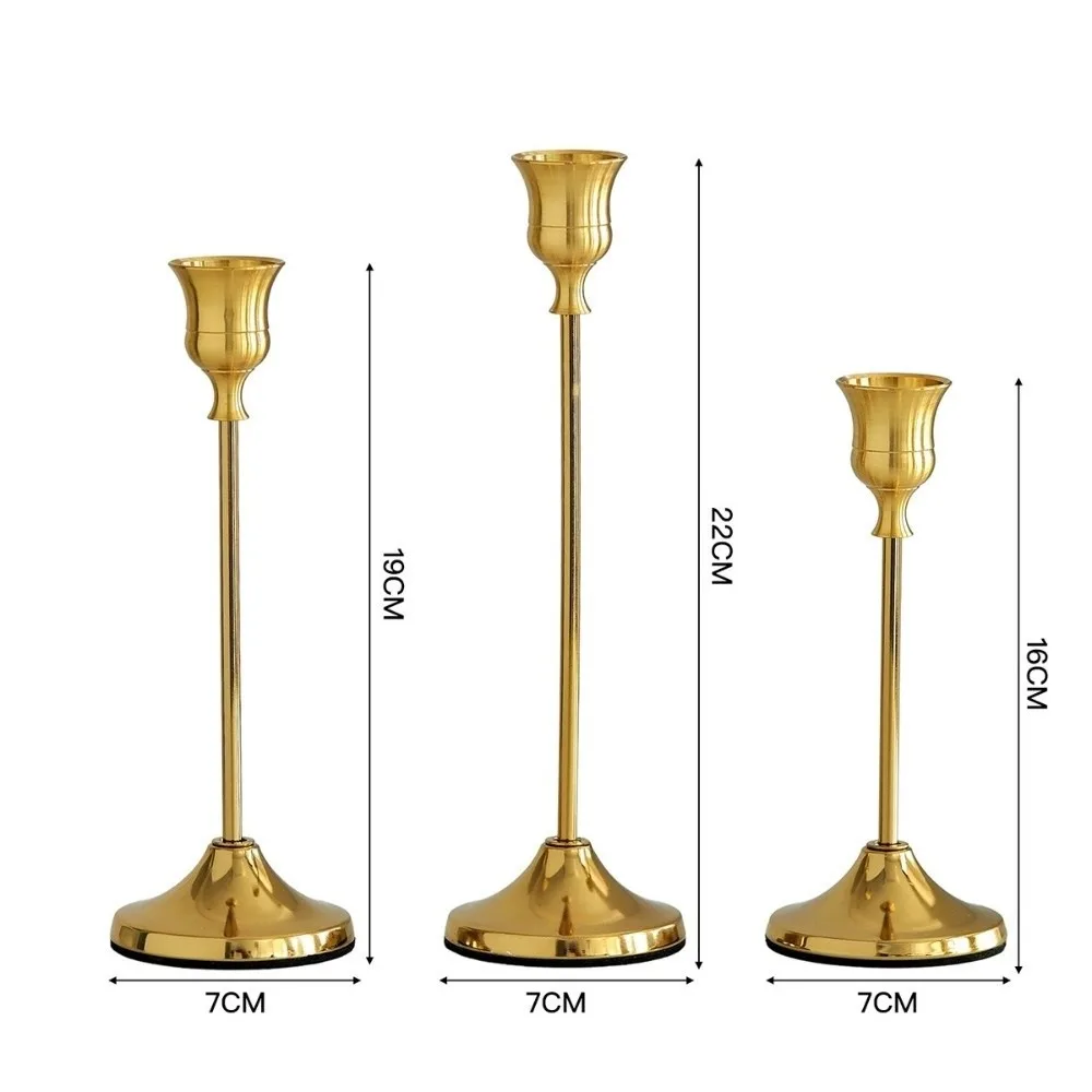 

3pcs Romantic Vintage Tabletop Candle Holders Metal and Aluminum Home and Hotel Decoration Candlelight Dinner Props
