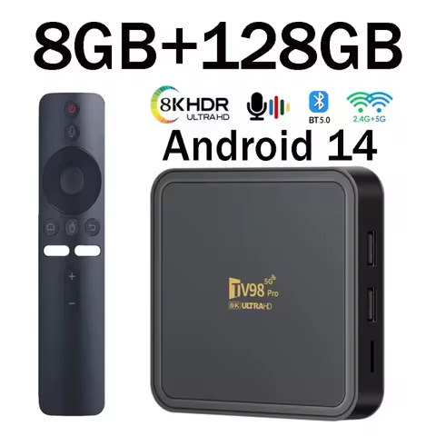 TV98 Pro TV Box Android 14 Support HD 8K 4K WiFi 4G 5G Voice remote Media Player 8GB 128GB Allwinner H313 Quad Core iptv