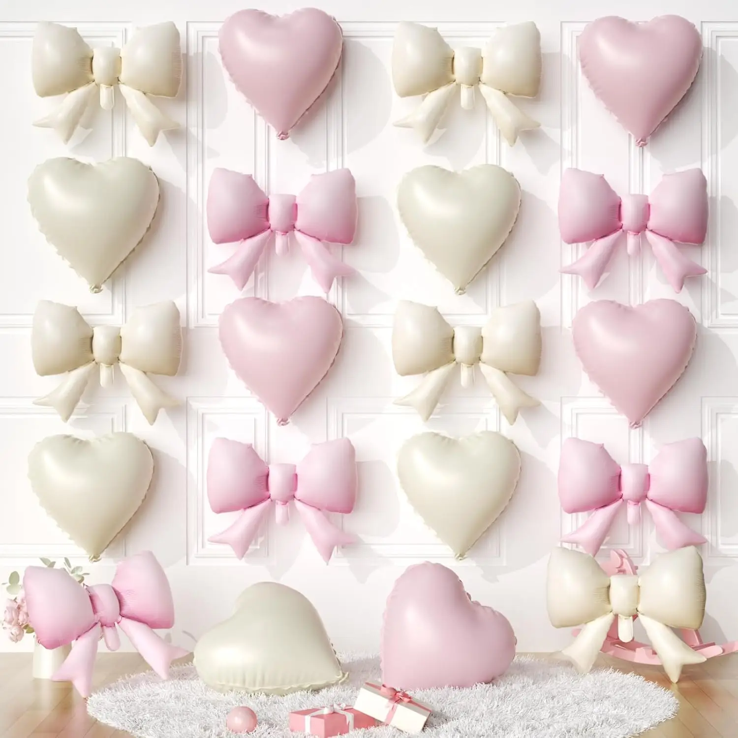 20 Stück cremefarbene Herz- und Schleifenballons, rosa/rot/weiß, für Mädchen, Frauen, Geburtstag, Valentinstag, Verlobungsfeier