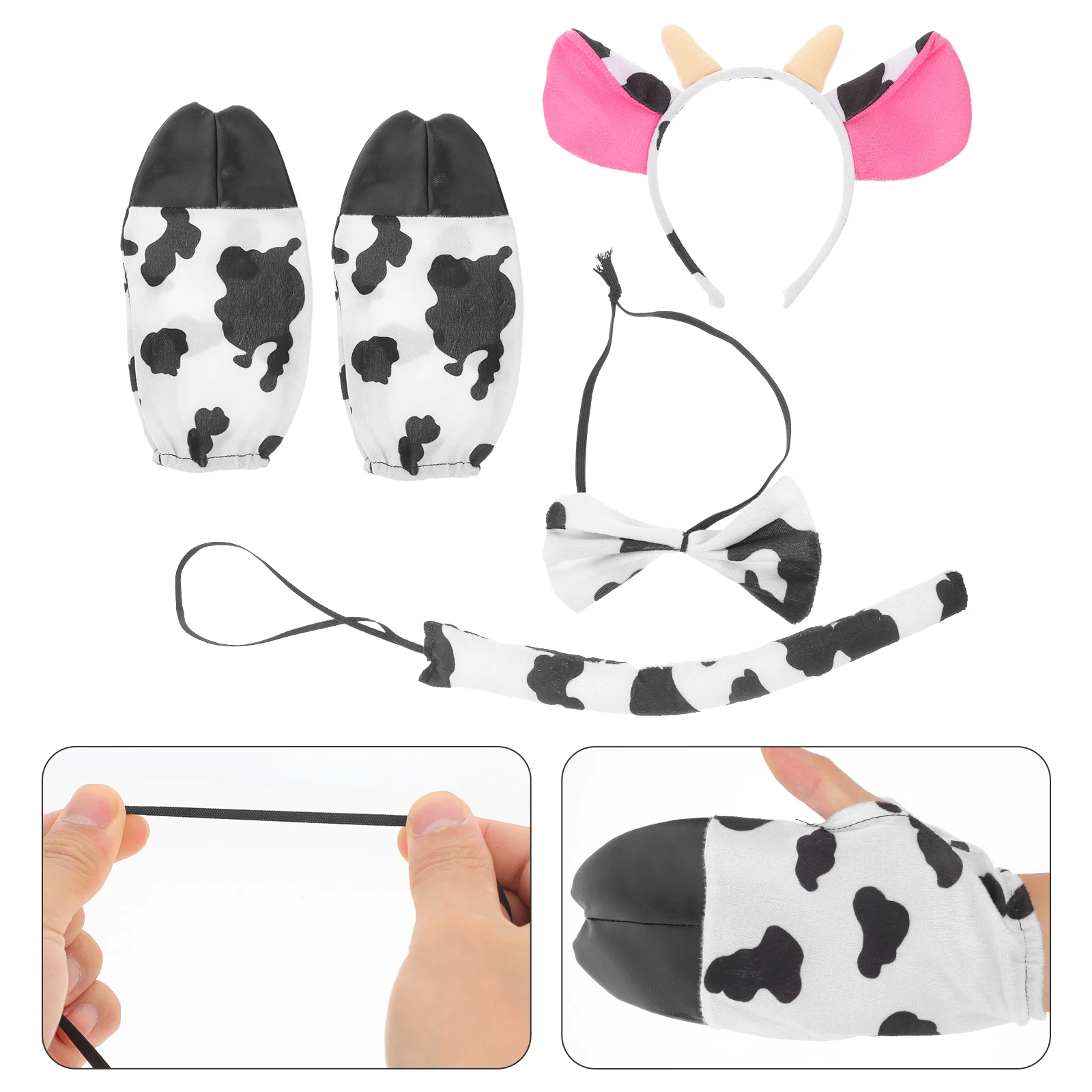 

Cow Dressing Props Dairy Costume Animal Cosplay Headband Gloves Tail Bowtie Cute Bath Makeup Party Accessory for Girls
