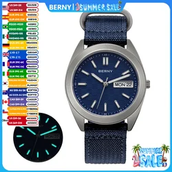 BERNY Titanium Watches for Men Date Week Calendar Sapphire Quartz Watch 38mm Super Luminous Men's Wristwatch 10ATM Lightweight