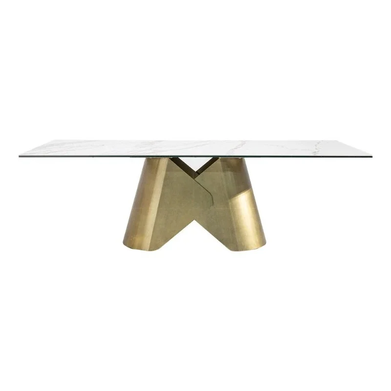 Slate dining table and chair combination: modern simple living room, family dining table, rectangular high-end dining table