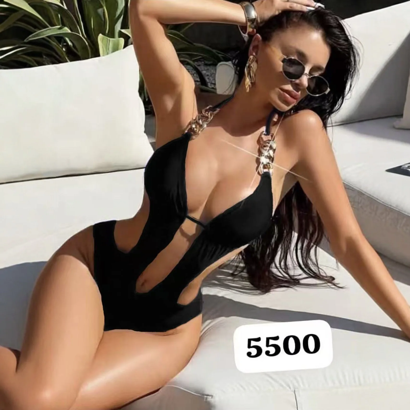 Sexy V Neck One Piece Swimsuit 2026 Mujer Women Hollow Out Pleate Tummy Control Swimwear Beach Bathing Suit Slim Monokini XL
