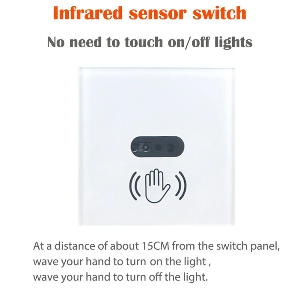 10A Wall Light Switch Infrared Sensor Tempered Glass Panel Hand Scan IR Sensor Switch 86 Type Infrared Sensor Switch