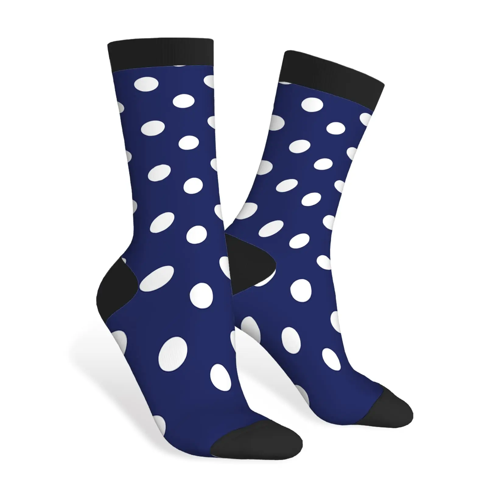 

Polka Dots Funny Socks White Polka Dots on Sailor Navy Blue Novelty Casual Crew Socks Contrast Color Design for Women Men Gift
