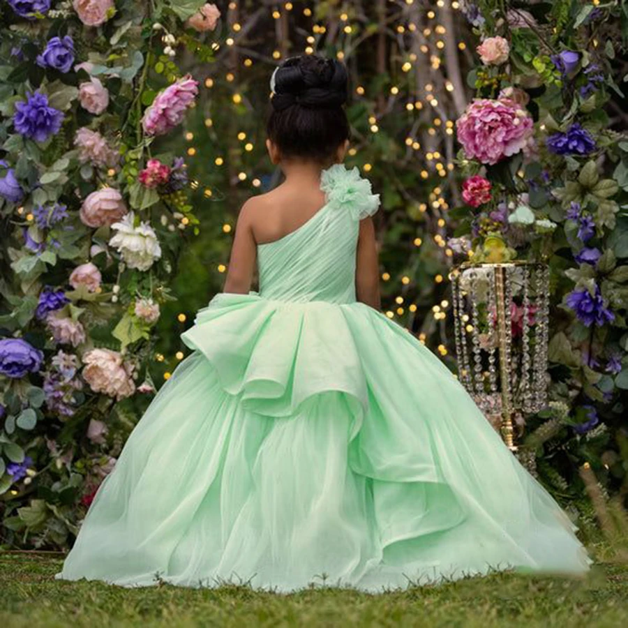 Robe de demoiselle d'honneur pour mariage, robe gonflée, volants initiés simples, longueur au sol, fête d'anniversaire pour enfants, Rhde première communion, quelle que soit